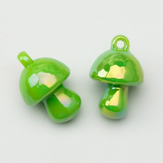 Picture of Acrylic Pendants Mushroom Green AB Rainbow Color 3D 3.4cm x 2.3cm, 5 PCs