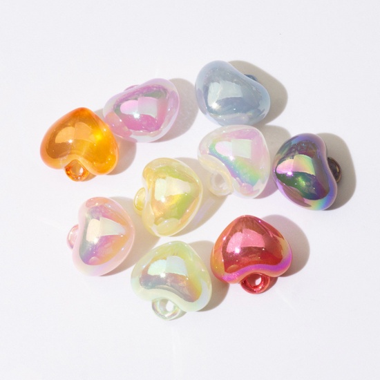Picture of Acrylic Valentine's Day Charms Heart At Random Mixed Color AB Rainbow Color 18mm x 18mm, 10 PCs