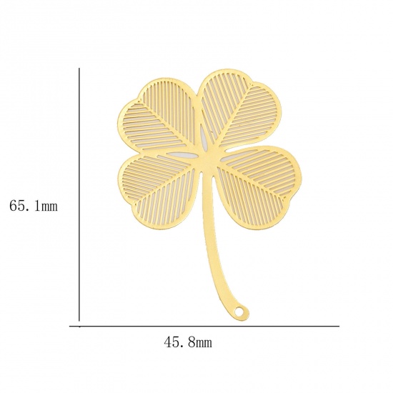 Изображение Латунь Филигранные цветок железа Подвески Латунный Цвет четыре листа клевера трилистник Пустой 6.5см x 4.6см, 2 ШТ                                                                                                                                            