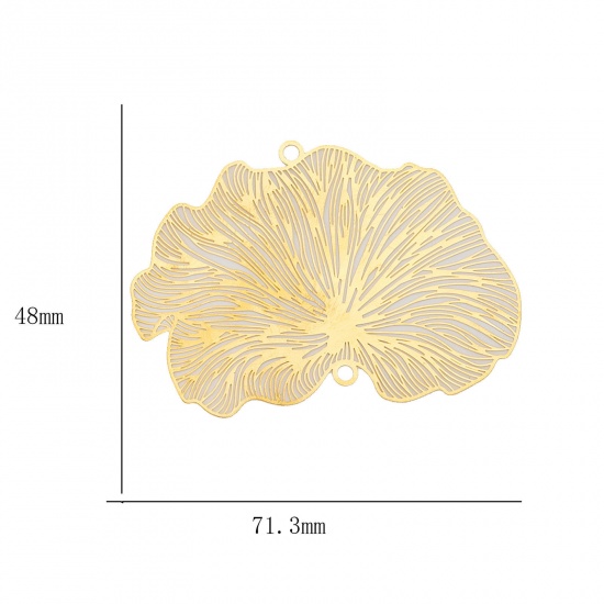 Picture of Brass Filigree Stamping Connectors Charms Pendants Brass Color Lotus Leaf Unplated 7.1cm x 4.8cm, 2 PCs                                                                                                                                                       