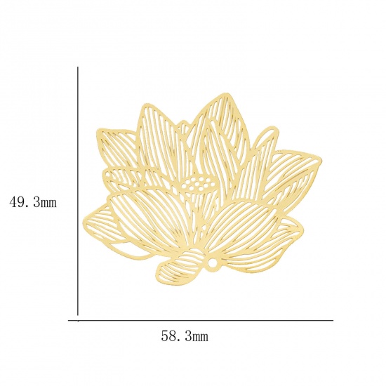 Image de Pendentifs Estampe en Filigrane en Laiton Couleur Laiton Fleur de Lotus Sans Plaqué 5.8cm x 4.9cm, 2 Pcs                                                                                                                                                      