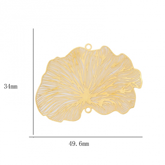 Изображение Латунь Филигранные цветок железа Соединители Подвески Подвески Латунный Цвет Листья лотосов Пустой 5см x 3.4см, 2 ШТ                                                                                                                                          