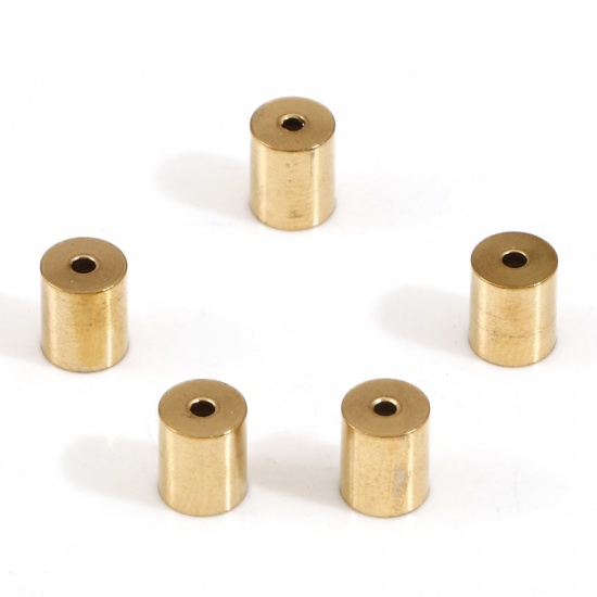 Immagine di 10 Pz Placcatura Sottovuoto 304 Acciaio Inossidabile Connettore di Collana Cilindrico Placcato Oro 18K (Adatto 4.5mm Corda) 6mm x 5mm