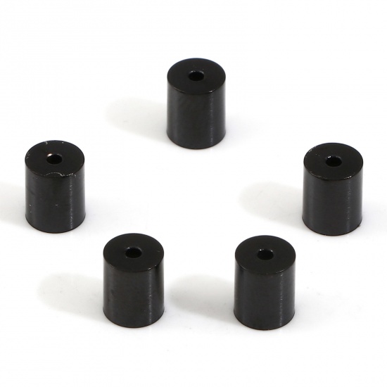 Immagine di 10 Pz Placcatura Sottovuoto 304 Acciaio Inossidabile Connettore di Collana Cilindrico Nero (Adatto 4.5mm Corda) 6mm x 5mm