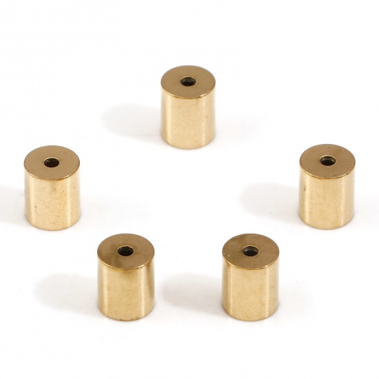 Immagine di 10 Pz Placcatura Sottovuoto 304 Acciaio Inossidabile Connettore di Collana Cilindrico Placcato Oro 18K (Adatto 5mm Corda) 7mm x 6mm