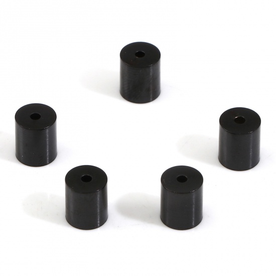 Immagine di 10 Pz Placcatura Sottovuoto 304 Acciaio Inossidabile Connettore di Collana Cilindrico Nero (Adatto 5mm Corda) 7mm x 6mm