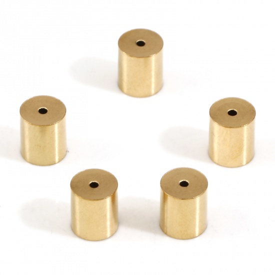 Immagine di 10 Pz Placcatura Sottovuoto 304 Acciaio Inossidabile Connettore di Collana Cilindrico Placcato Oro 18K (Adatto 6mm Corda) 8mm x 7mm