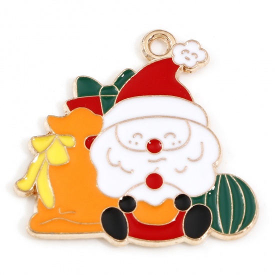 Picture of Zinc Based Alloy Christmas Charms Gold Plated Multicolor Christmas Santa Claus Enamel 26mm x 25mm, 10 PCs