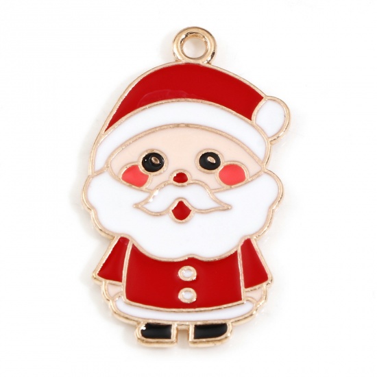 Immagine di Lega di Zinco Natale Charms Oro Placcato Multicolore Babbo Natale Smalto 29mm x 18mm, 10 Pz