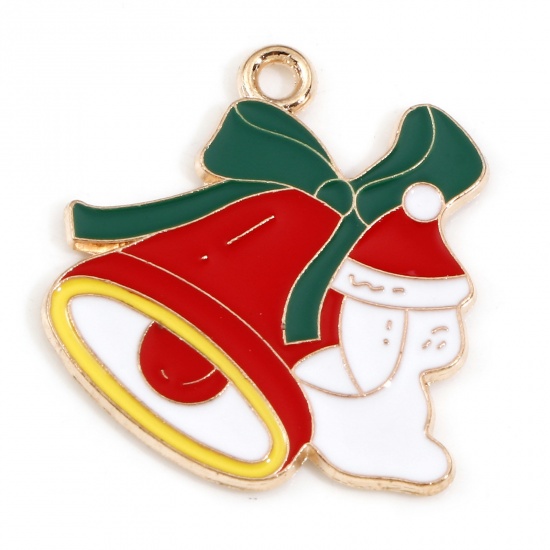 Immagine di Lega di Zinco Natale Charms Oro Placcato Multicolore Campana Smalto 24mm x 22mm, 10 Pz