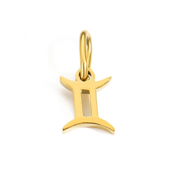 Picture of 304 Stainless Steel Charms 14K Gold Color Gemini Sign Of Zodiac Constellations With Jump Ring 6mm-9mm, 2 PCs