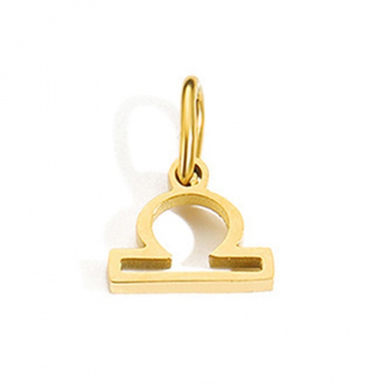 Picture of 304 Stainless Steel Charms 14K Gold Color Libra Sign Of Zodiac Constellations With Jump Ring 6mm-9mm, 2 PCs
