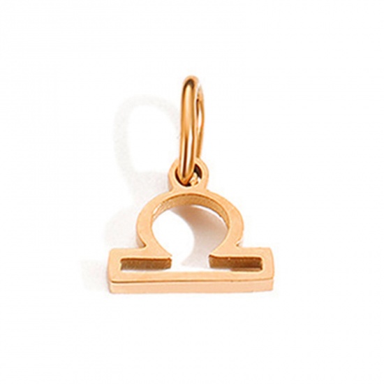 Picture of 304 Stainless Steel Charms Rose Gold Libra Sign Of Zodiac Constellations With Jump Ring 6mm-9mm, 2 PCs