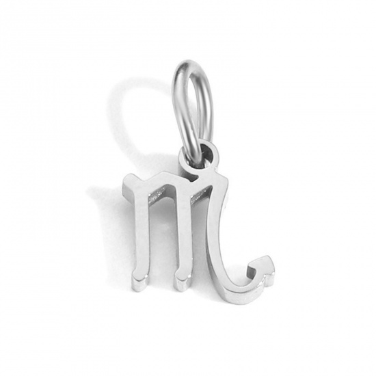 Picture of 304 Stainless Steel Charms Silver Tone Scorpio Sign Of Zodiac Constellations With Jump Ring 6mm-9mm, 2 PCs