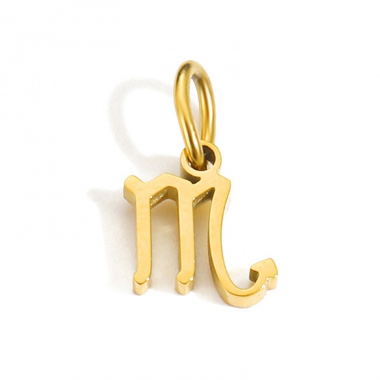 Picture of 304 Stainless Steel Charms 14K Gold Color Scorpio Sign Of Zodiac Constellations With Jump Ring 6mm-9mm, 2 PCs
