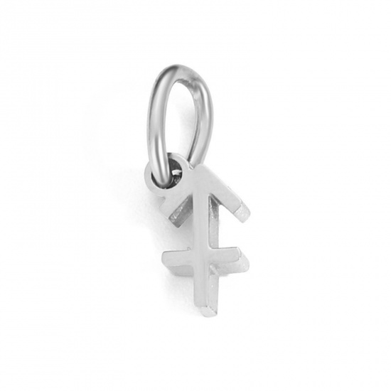Picture of 304 Stainless Steel Charms Silver Tone Sagittarius Sign Of Zodiac Constellations With Jump Ring 6mm-9mm, 2 PCs