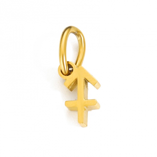 Picture of 304 Stainless Steel Charms 14K Gold Color Sagittarius Sign Of Zodiac Constellations With Jump Ring 6mm-9mm, 2 PCs