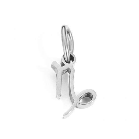 Picture of 304 Stainless Steel Charms Silver Tone Capricornus Sign Of Zodiac Constellations With Jump Ring 6mm-9mm, 2 PCs