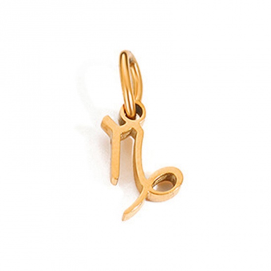 Picture of 304 Stainless Steel Charms Rose Gold Capricornus Sign Of Zodiac Constellations With Jump Ring 6mm-9mm, 2 PCs