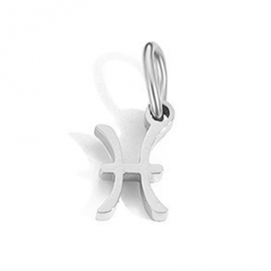 Picture of 304 Stainless Steel Charms Silver Tone Pisces Sign Of Zodiac Constellations With Jump Ring 6mm-9mm, 2 PCs