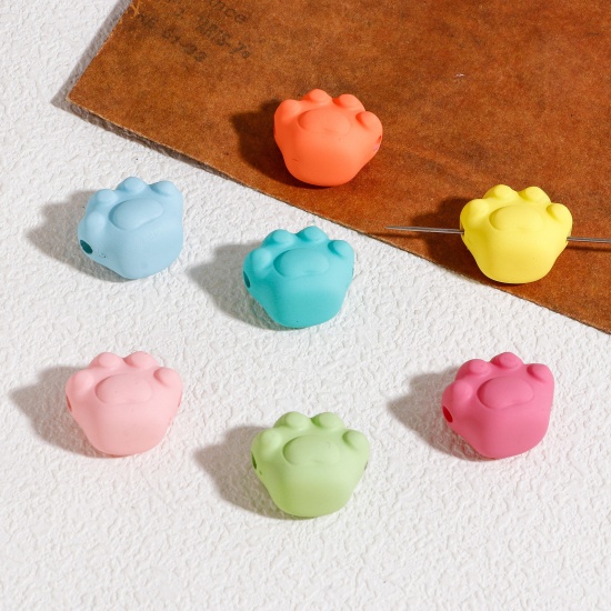 Picture of Acrylic Pet Memorial Beads For DIY Charm Jewelry Making At Random Mixed Color Paw Claw Rubberized About 22mm x 19mm, Hole: Approx 3mm, 10 PCs