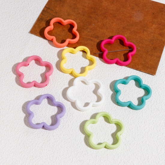Picture of 10 PCs Acrylic Beads Frames At Random Mixed Color Flower Rubberized About 4.3cm x 4.2cm, Hole: Approx 2.2mm