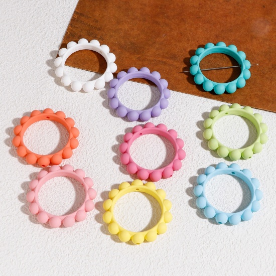 Picture of 10 PCs Acrylic Beads Frames At Random Mixed Color Round Rubberized About 42mm Dia., Hole: Approx 2.2mm