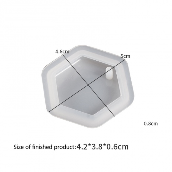 Image de Moule en Silicone pour Porte-clés Bijoux de Collier Boucle d'Oreille Pendentif en Silicone Hexagone Blanc 5cm x 4.6cm, 2 Pcs
