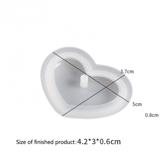 Picture of Silicone Resin Mold For Keychain Necklace Earring Pendant Jewelry DIY Making Heart White 5cm x 3.7cm, 2 PCs