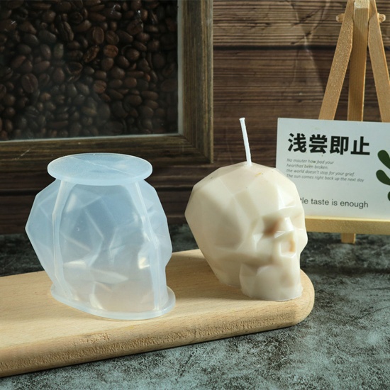 Picture of Silicone Halloween Resin Mold For Candle Soap DIY Making Skull 3D White 7.8cm x 6.7cm, 1 Piece