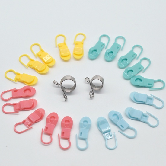 Picture of Plastic & Iron Based Alloy Knitting Stitch Markers Yarn Guide Finger Ring Multicolor 1 Set