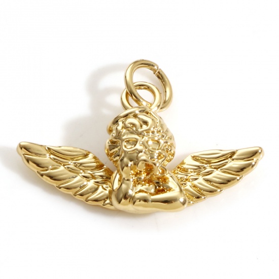 Picture of Brass Religious Charms 18K Real Gold Plated Angel 3D 22mm x 17mm, 1 Piece