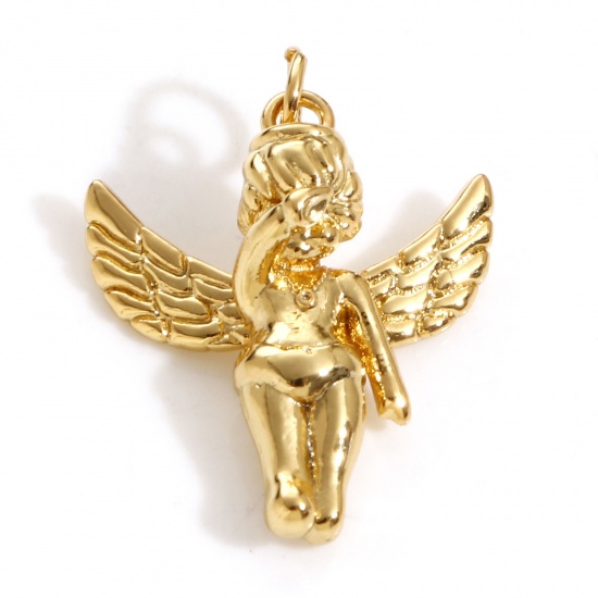 Picture of Brass Religious Charms 18K Real Gold Plated Angel 3D 24mm x 18mm, 1 Piece