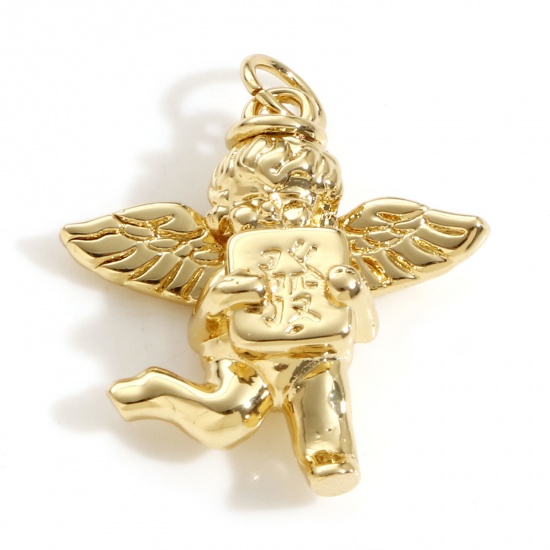 Picture of Brass Religious Charms 18K Real Gold Plated Angel 3D 25mm x 20mm, 1 Piece