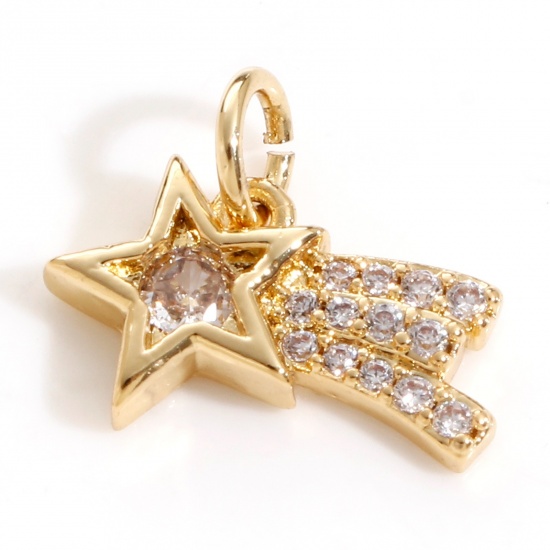 Picture of Brass Galaxy Charms 18K Real Gold Plated Meteor Micro Pave Clear Cubic Zirconia 14mm x 12mm, 1 Piece