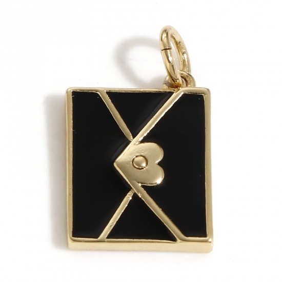 Picture of Brass Charms 18K Real Gold Plated Black Envelope Enamel 19mm x 11mm, 1 Piece                                                                                                                                                                                  