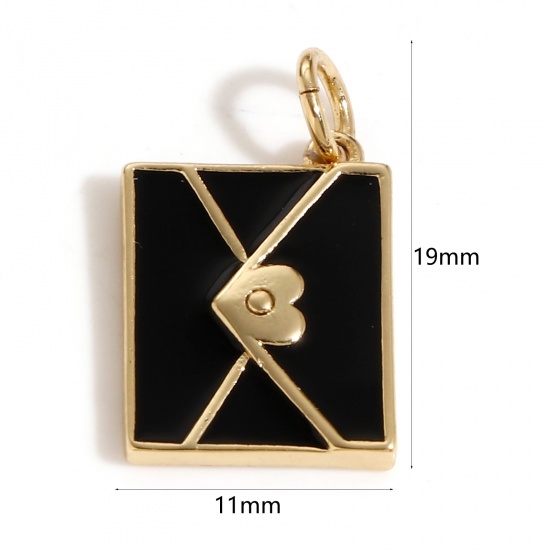 Picture of Brass Charms 18K Real Gold Plated Black Envelope Enamel 19mm x 11mm, 1 Piece