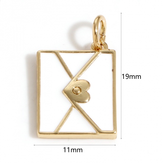 Picture of Brass Charms 18K Real Gold Plated White Envelope Enamel 19mm x 11mm, 1 Piece