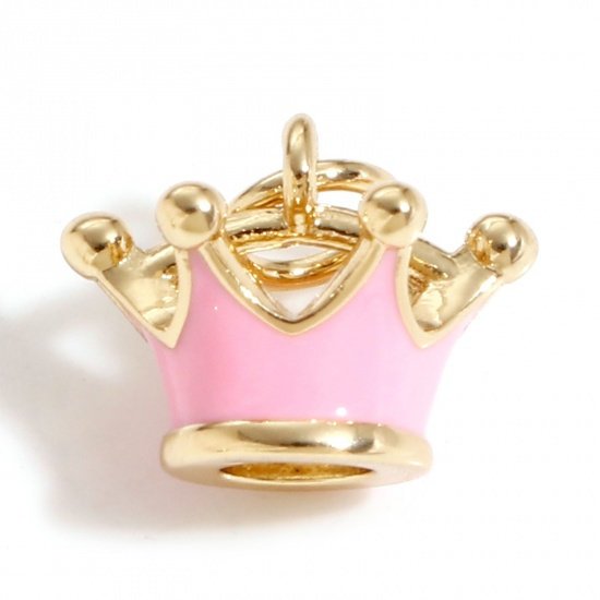 Immagine di Ottone Charms Corona 18K Oro riempito Rosa 3D 13mm x 12mm, 1 Pz                                                                                                                                                                                               