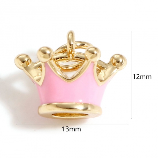 Immagine di Ottone Charms Corona 18K Vero Oro Placcato Rosa 3D 13mm x 12mm, 1 Pz