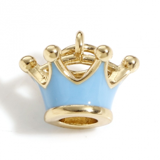Picture of Brass Charms 18K Real Gold Plated Blue Crown 3D 13mm x 12mm, 1 Piece                                                                                                                                                                                          