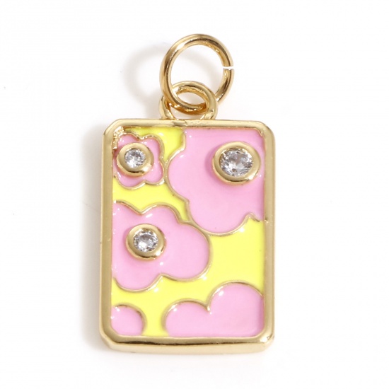Picture of Brass Charms 18K Real Gold Plated Pink & Yellow Enamel 22mm x 10.5mm, 1 Piece                                                                                                                                                                                 