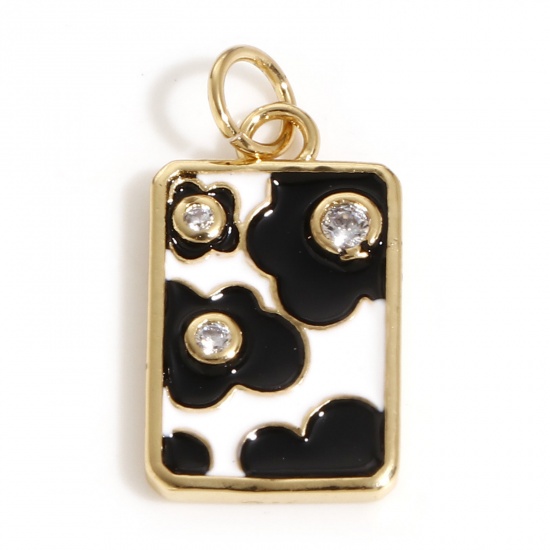 Picture of Brass Charms 18K Real Gold Plated Black & White Enamel 22mm x 10.5mm, 1 Piece                                                                                                                                                                                 