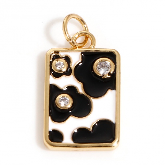 Immagine di Ottone Charms 18K Oro riempito Nero & Bianco Smalto 22mm x 10.5mm, 1 Pz                                                                                                                                                                                       