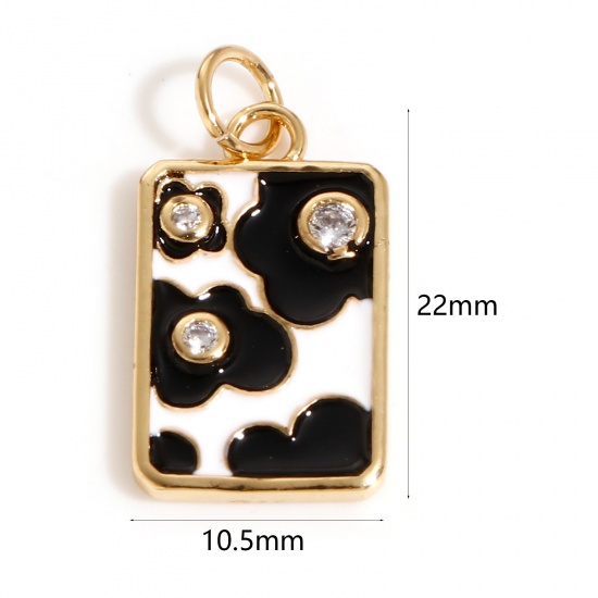 Immagine di Ottone Charms 18K Vero Oro Placcato Nero & Bianco Smalto 22mm x 10.5mm, 1 Pz