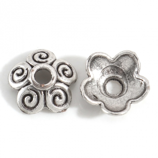 Picture of Zinc Based Alloy Lead & Nickel & Cadmium Free Beads Caps Flower Antique Silver Color (Fit Beads Size: 14mm Dia.) 10mm x 10mm, 20 PCs