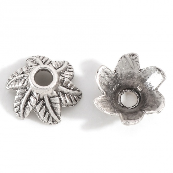 Bild von Zinklegierung Perlkappen Blumen Antiksilber (für Perlengröße: 16mm D.) 11mm x 10mm, 20 Stück