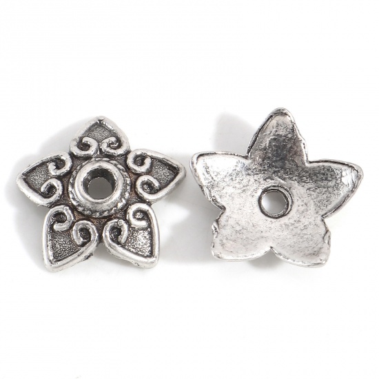 Picture of Zinc Based Alloy Lead & Nickel & Cadmium Free Beads Caps Flower Antique Silver Color (Fit Beads Size: 22mm Dia.) 13mm x 13mm, 20 PCs