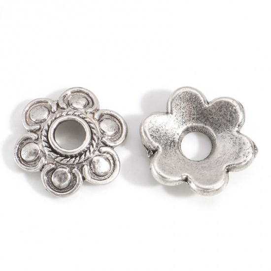 Picture of Zinc Based Alloy Lead & Nickel & Cadmium Free Beads Caps Flower Antique Silver Color (Fit Beads Size: 22mm Dia.) 15mm x 14mm, 20 PCs