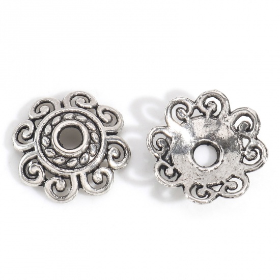 Picture of Zinc Based Alloy Lead & Nickel & Cadmium Free Beads Caps Flower Antique Silver Color (Fit Beads Size: 20mm Dia.) 12mm x 12mm, 20 PCs